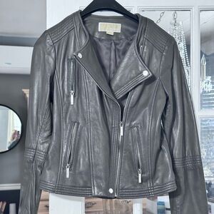 Michael by Michael Kors Dark Gray Leather Jacket